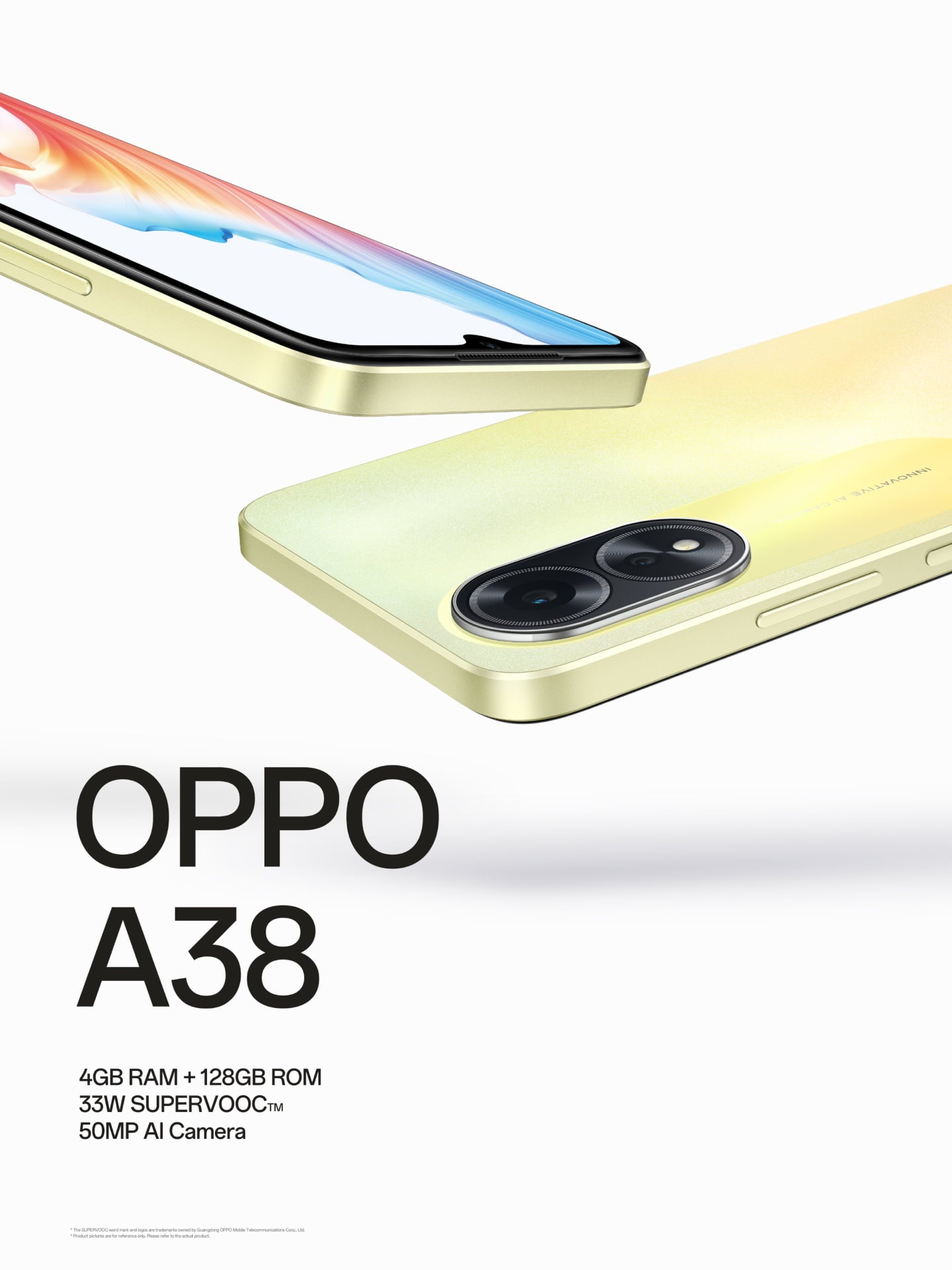OPPO A38 4GB+128GB 50MP AI Camera 6.56" 90Hz Sunlight Display 33W 5000mAh Type-C Charge Android 13 4G Dual Sim Smart Phones